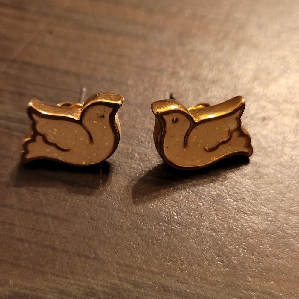 Vintage AVON yellow glittery dove post earrings